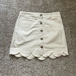 Cream Scalloped Front Button Skirt